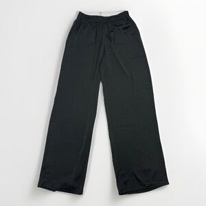 Barefoot Dreams XS Washed Satin Wide Leg Pants Elastic Waist Pockets Dark Gray